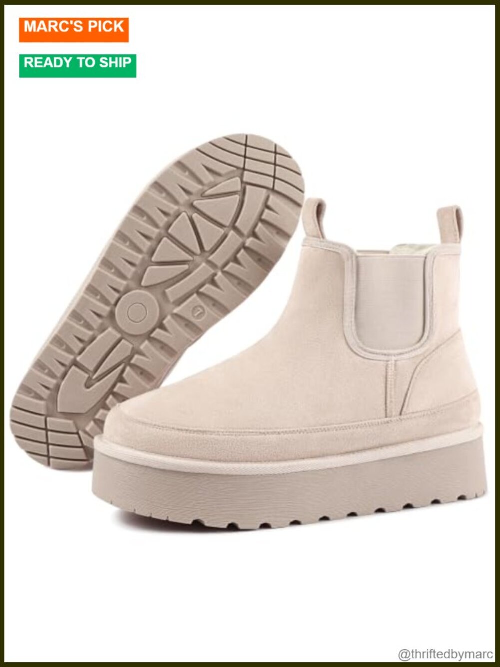 Faux Suede Platform Ankle Chelsea Boots Slip On Winter